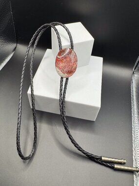 Vintage Bennett Crazy Lace Agate Bolo Tie Pat 3375277 Western Cowboy